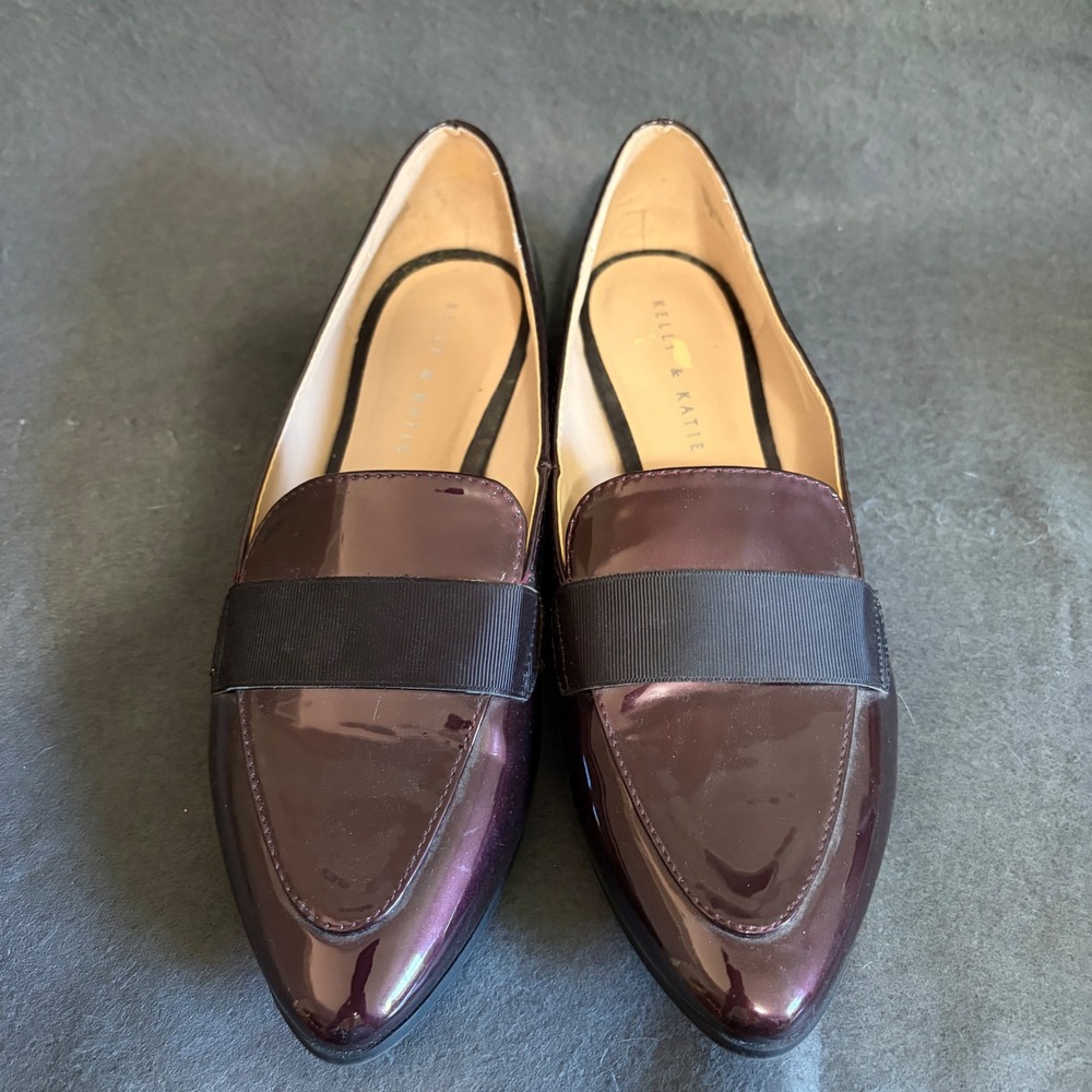 Kelly & Katie Dotty Loafers Womens 9.5 Burgundy Patent Pointed Toe Flats Core